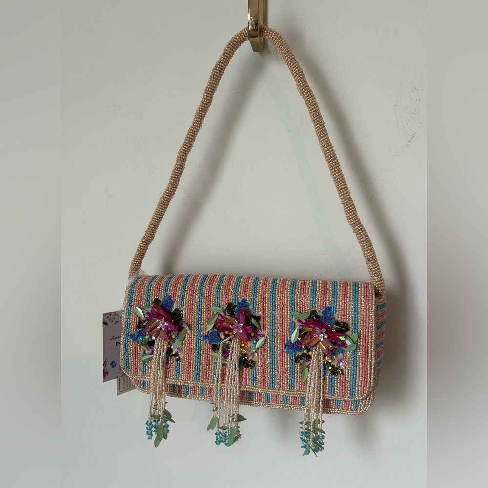 Viral beaded striped flower made in India shoulder bag